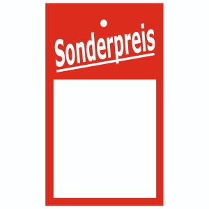 Kartonetiketten EINZELN 35x60mm rot-weisst "Sonderpreis"