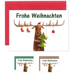 10x Mini- Grußkarte Weihnachten – Elch, verschiedene Umschlagfarben